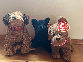 Lot Of Ty Curly Brown Tunnels Black Plush Scottie Rowdy Puppy Dog Stuffed Animal - £11.68 GBP