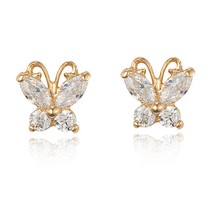 Yellow Gold Plated Cubic Zirconia Butterfly Children Screw Back Girl Earrings - £18.73 GBP