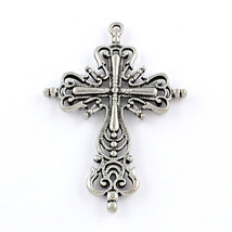 Large Cross Pendant Antiqued Silver Religious Jewelry Christian Catholic 64mm - £3.27 GBP
