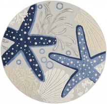 5&#39; Round Blue And Gray Round Indoor Outdoor Area Rug - $2,918.70 MXN