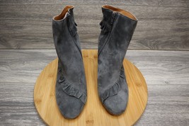 Latigo Bootie Boots Womens 7 M Kahlia Gray Ruffle Leather Suede Heel Zip Up - £31.63 GBP