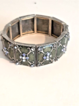 Signed Liz Claiborne Muticolor Enameled Panel Bracelet Silver Tone 7 inches Read - £13.12 GBP