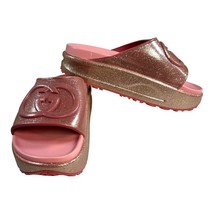 Gucci GG Logo Pink Sparkle Glitter Platform Slides Sandals Size 38 / US ... - €375,53 EUR