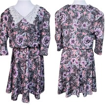 Vintage Floral Black Country Cottage Lace Collar Dress Size 10 - £23.73 GBP