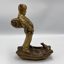 Heavy Vintage Collectible Bronze Brass Figure Statue Japanese Boy with Dog - $309.00