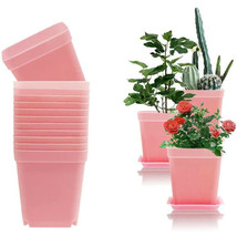 48 Pack 3 Inch Plastic Square Nursery Pots, Pink Plastic Plant Pot with Saucer - £22.14 GBP