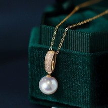 18ct Solid Gold Akoya Pearl Bracket Charm Necklace, 18K Au750, sparkle, luxury - £205.83 GBP