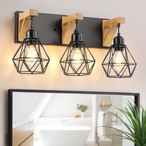 3-Light Farmhouse Vanity Light For Bathroom, Wood Bathroom Light, Hallway - $72.42