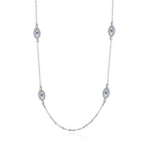 KALETINE 925 Sterling Silver Necklace Women Round Pendant  Necklaces Zircon Long - £19.24 GBP