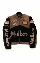 Herren Marlboro Lederjacke Vintage Racing Seltene Motorrad Biker Lederjacke - $136.28+