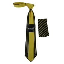 Men's Stacy Adams Tie and Hankie Set Fancy Woven Silky Satin #SAT77 Gold image 3