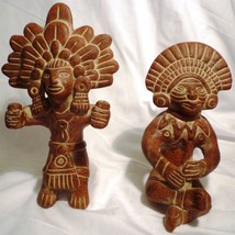 Vintage Terracotta Pottery Mexico Maya Aztec Inca God Figurine Statue Set Of 2 - £70.50 GBP
