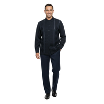 Men Silversilk 2pc Fancy walking leisure suit Italian woven knits 4411 Navy Blue image 6