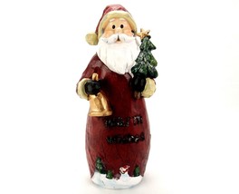 Hollow Resin Santa Claus Figurine, &quot;Warm Wishes&quot;, Wood-carved Look, Bell, Tree - £15.59 GBP