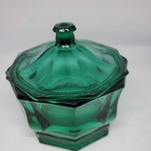 Vintage - Indiana Glass Company  Emerald Green, Teal - Octagon Candy Dish W/ Lid - £20.56 GBP