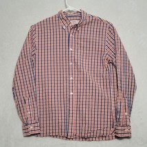 Brooks Brothers Men’s Shirt L Seersucker Red White Wide Stripe Red Fleece - $27.87