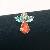 Teardrop Angel Red Rhinestone Lapel Pin 5/8&quot; Vintage Silver Tone Scuffed... - $11.88