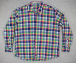 Alan Flusser Men&#39;s Button Long Sleeve Shirt Colorful Plaid XL Pink Green... - £18.91 GBP
