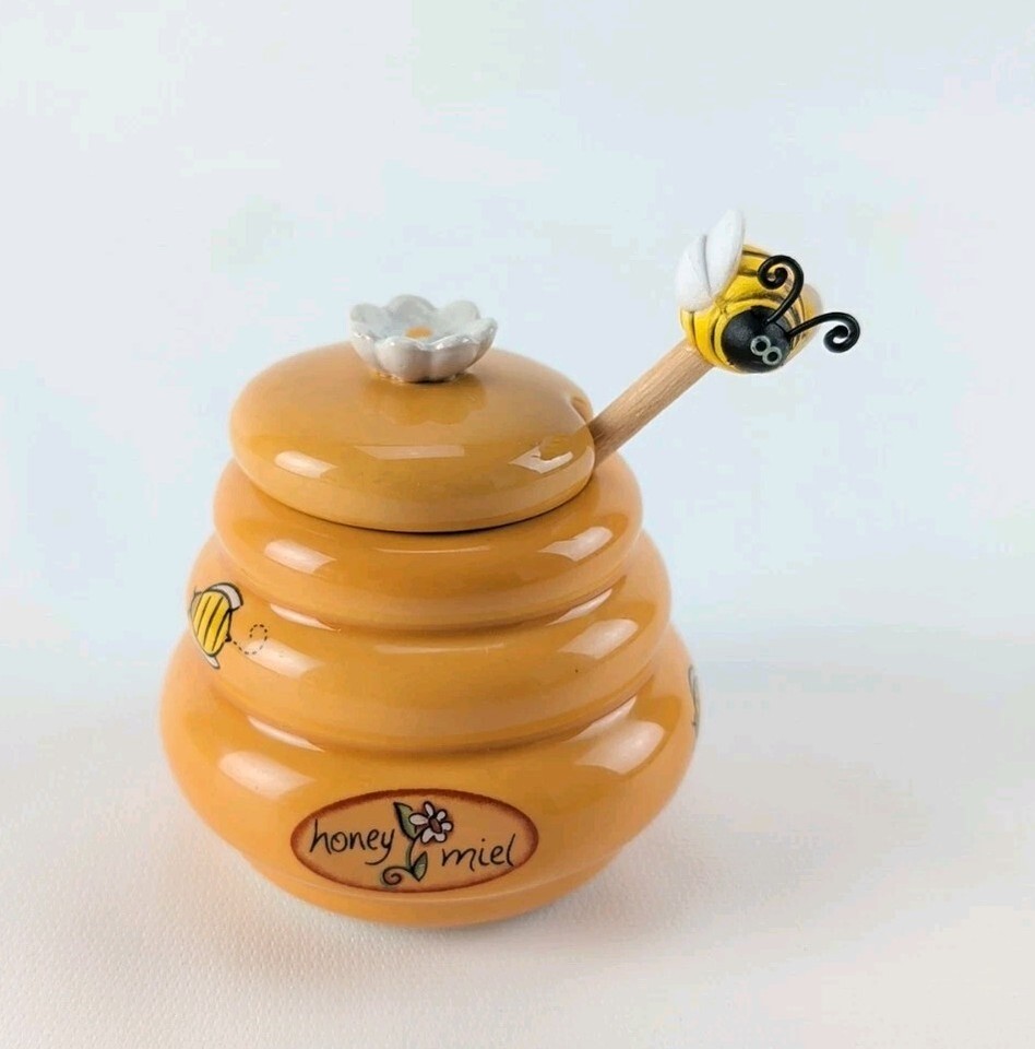 Honey Miel Beehive Honey Pot 3&quot; with Lid &amp; Dipper Spoon - $16.38