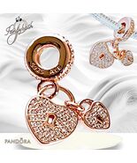 PANDORA Rose Gold Pavé Heart Padlocks Charm Pendant 781807CZ US SELLER - $77.30 CAD