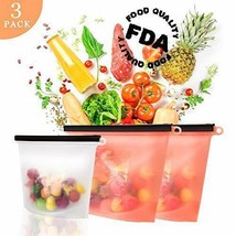 F.S Reusable Silicone Food Storage Bag Set of 3 Food Grade Ziplock Silicone - £12.79 GBP