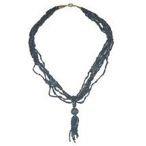 Multi Strand Purple Blue Iridescent Seed Bead Necklace w Tassel Pendant Vintage - £6.69 GBP