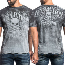 Affliction Decompose Winged Skull Bones Distress Mens T-Shirt Black / Grey S-4XL - £40.77 GBP