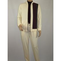 Men's Monte Carlo Turkey Jogging Suit 2pc Jump Set Stretchable 95061 Ivory Wine image 3