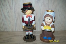 Thanksgiving Candle Stick Holder Pilgrim Man Hermitage Pottery 1998 Lady... - $9.00