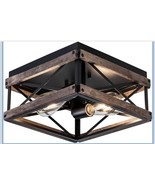 Farmhouse Ceiling Light Fixture Black and Wood Grain Finish 2-Light - $29.69