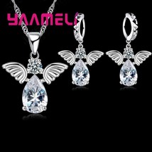 Sale Specials Cute Angel Shape Jewelry Sets Crystal 925 Silver Pendant Necklace  - £17.76 GBP
