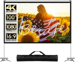 Projector Screen with Stand, 100 inch Outdoor Movie Screen with Tripods, 16:9 4K - £51.89 GBP