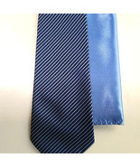 New KaiLong Mens Hand Made Silk NeckTie Blue Strip Solid silk handkerchief - £25.21 GBP