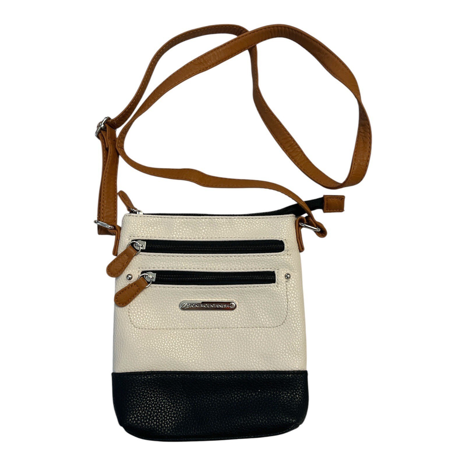 Stone Mountain USA Crossbody Bag | Black Cream Colorblock Faux Leather |... - $21.00
