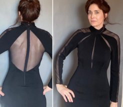 VTG Tadashi Dress Sheer mesh net cut outs Sz M black - £129.05 GBP