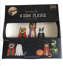 Harvest Green Studio Porcelain 7&quot; Halloween Cat &amp; Dog Side App Plate Set... - £35.24 GBP