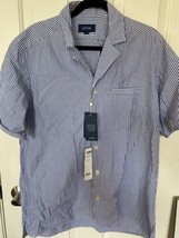 NWT Eton Shirt Mens Large Blue White Striped Seersucker Poplin Button Up... - $65.00