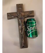 Vintage INRI Metal Crucifix Cross Casket Coffin Wall Hanger 13 Inch Sati... - $36.36