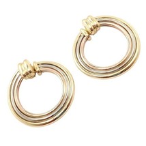 Authentic! Cartier 18k Tri-Color Gold Large Trinity Hoop Earrings - £5,994.05 GBP