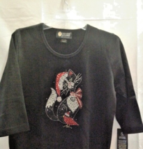 Christine Alexander cotton spandex shirt size M Christmas Santa cat card... - $759.65 MXN