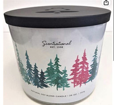 Scentsational Christmas Spirit Candle Glass Jar 26oz Colorful Evergreen Trees - £27.50 GBP