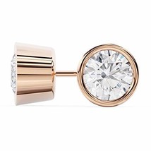 Brilliant Round Cut Solitaire Diamond Stud Earrings | Bezel Setting | 18k Rose G - £2,407.51 GBP