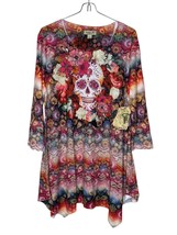 One World Women&#39;s Top Bedazzle Sugar Skull 3/4 Sleeve Crew Neck Pink Medium NWT - £16.70 GBP