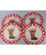 Four (4) Pioneer Woman ~ Gingham Edge w/COWGIRL BOOT ~ 7&quot; Stoneware Plates - €39,87 EUR