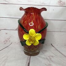 Art Glass Vase Applied Cased Glass Flowers Mottled Hand Blown Ruffled 10... - $1,101.88 MXN