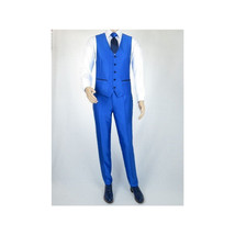 Mens Tuxedo Formal Suit ROYAL DIAMOND Slim Fit 3Pc Vested shiny Satin SL83 Blue image 10