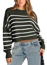PRETTYGARDEN Women's Fall Striped Cropped Sweater Grey Size L - $196.40 MXN PRETTYGARDEN Women's Fall Striped Cropped Sweater Grey Size L - $196.40 MXN