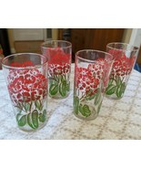 Vintage Federal Glass Drinking Glasses/Tumblers with Red Flowers Set Of 4 - £13.76 GBP