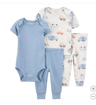Carter&#39;s Boys Girls Layette Set Blue 4-Piece Bodysuit Top Pants Cars Unisex - $29.99