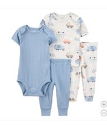 Carter&#39;s Boys Girls Layette Set Blue 4-Piece Bodysuit Top Pants Cars Unisex - $42.12 CAD